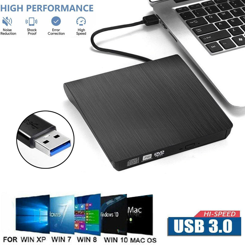 Externes CD/DVD-Laufwerk USB 3.0 Disc Player Slim Burner Writer für Laptop PC Mac