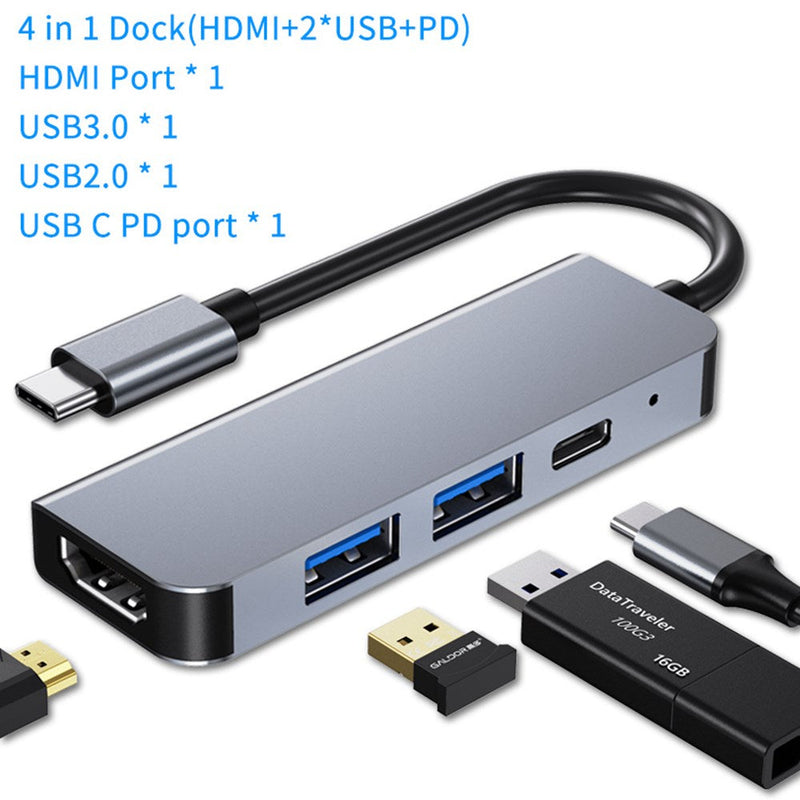 4 em 1 para HD USB C USB3.0 PD Type-C HUB Adaptador Dock para Mac Windows PC
