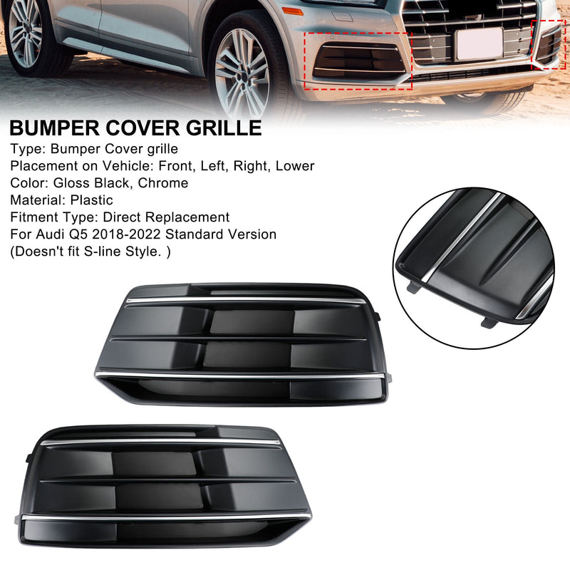 2018-2022 Audi Q5 2 STÜCKE Frontstoßstangenabdeckung Grillblende Einsatz Schwarz/Chrom