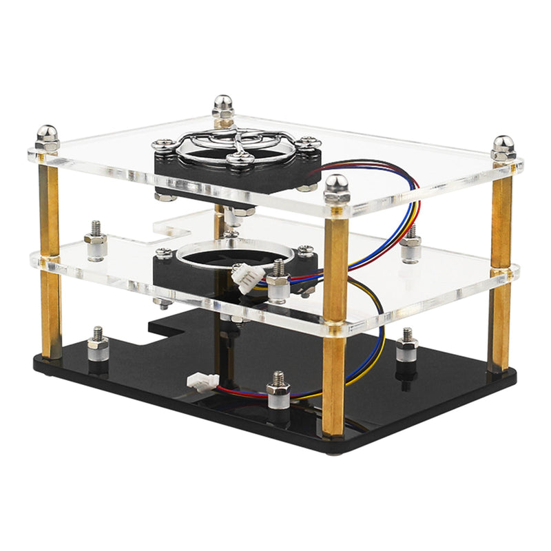 Raspberry Pi 5 Flerlagers akrylskal, transparent skyddsfodral, fläkt