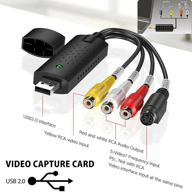 USB 2.0 Áudio TV Vídeo VHS para DVD VCR PC HDD Conversor Adaptador Placa de captura