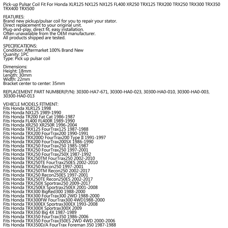 Pulsar / pulsspole för Honda 30300-HA7-671 30300-HA0-023 30300-HA0-010 Generic