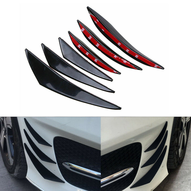 Pakke med 6 Universal Black Gloss Bil/Auto Front Bumper Fins Spoiler Canards Refit