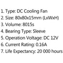 10 STÜCKE DC Brushless Cooling PC Computerlüfter 12 V 8015s 80 x 80 x 15 mm 0,16 A 2-poliger Draht