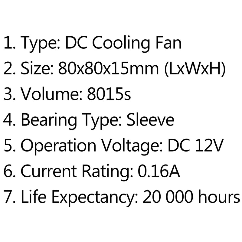 1Pcs DC Brushless Cooling PC Computer Fan 12V 8015s 80x80x15mm 0.16A 2 Pin Wire