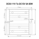 Regulador convertidor de fuente de alimentación de voltaje impermeable DC 5V ~ 11V a 12V 5A