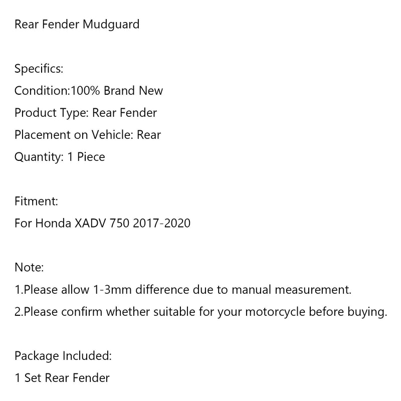 Pára-choque traseiro da motocicleta guarda-lamas para Honda XADV 750 2017-2020 genérico