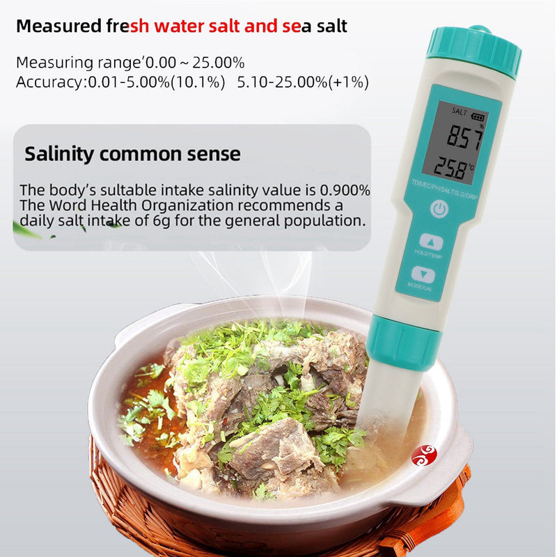Medidor de calidad del agua del probador Digital de salinidad PH-TDS-TEMP-SG-EC-ORP 7 en 1