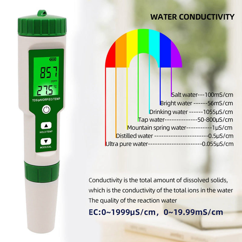 5 in 1 Digital PH TDS EC ORP Temperatur Wasserqualität Tester Meter Test Tool