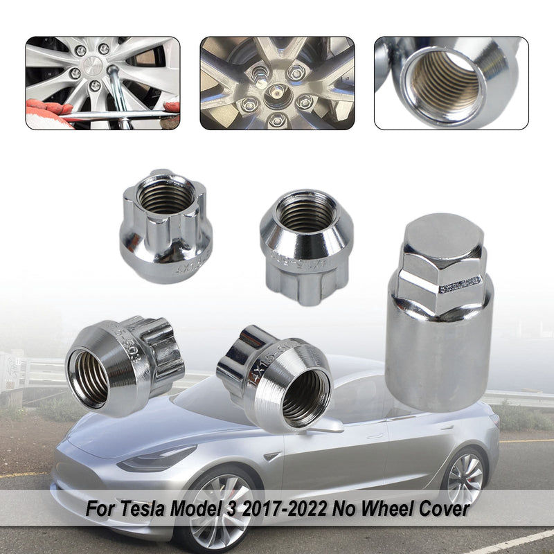 Tesla Modell S/3/X/Y Ganzjährig Chrom M14×1.5 4 STÜCKE Radsicherung Radmutter