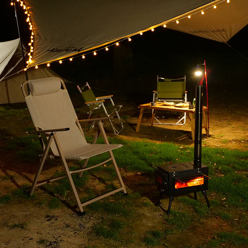 Fogão a lenha portátil para acampamento ao ar livre com cano para cozinhar em barraca