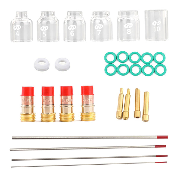 Kit de vasos Pyrex para lentes de Gas rechoncho para soldadura TIG, 30 Uds., compatible con quemador TIG WP-17/18/26