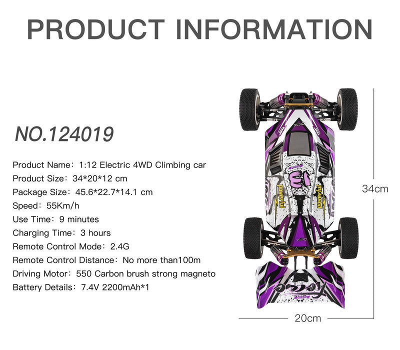 Wltoys 124019 High Speed ​​Racing 60 km/h 1/12 2,4 GHz Drift Car RTR 4WD Prezenty