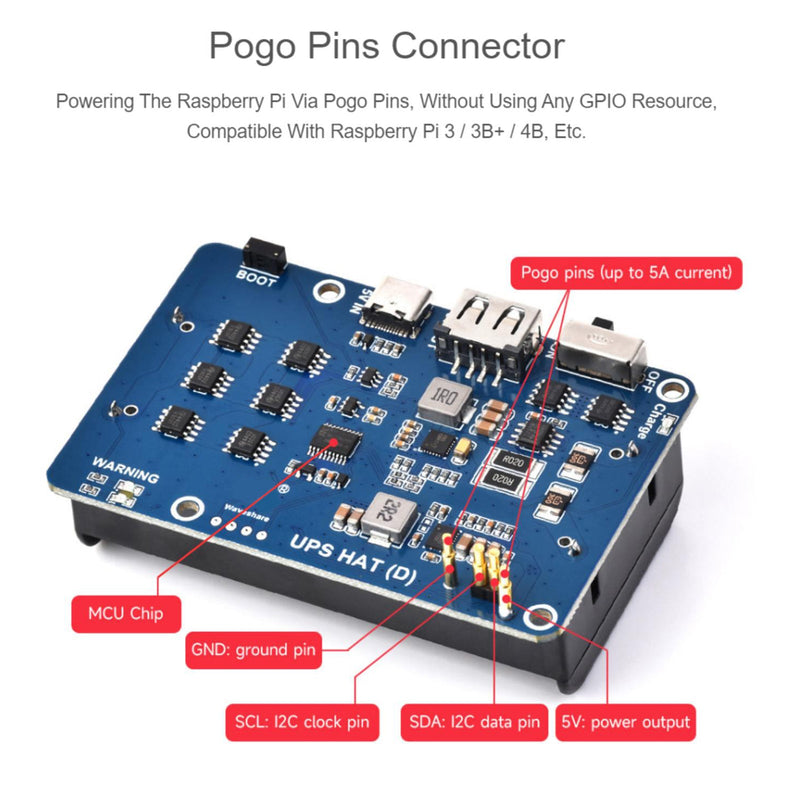 UPS HAT (D) Kit för Raspberry Pi 5V avbrottsfri strömförsörjningsmodul