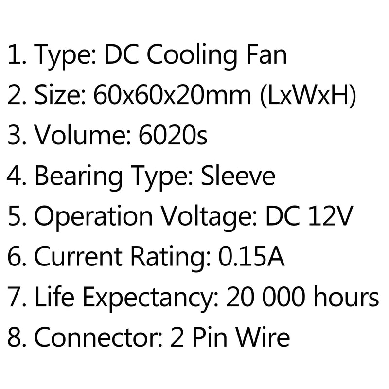 1 stk DC børsteløs kjøling PC Datamaskinvifte 12V 6020s 60x60x20mm 0,15A 2-pins ledning