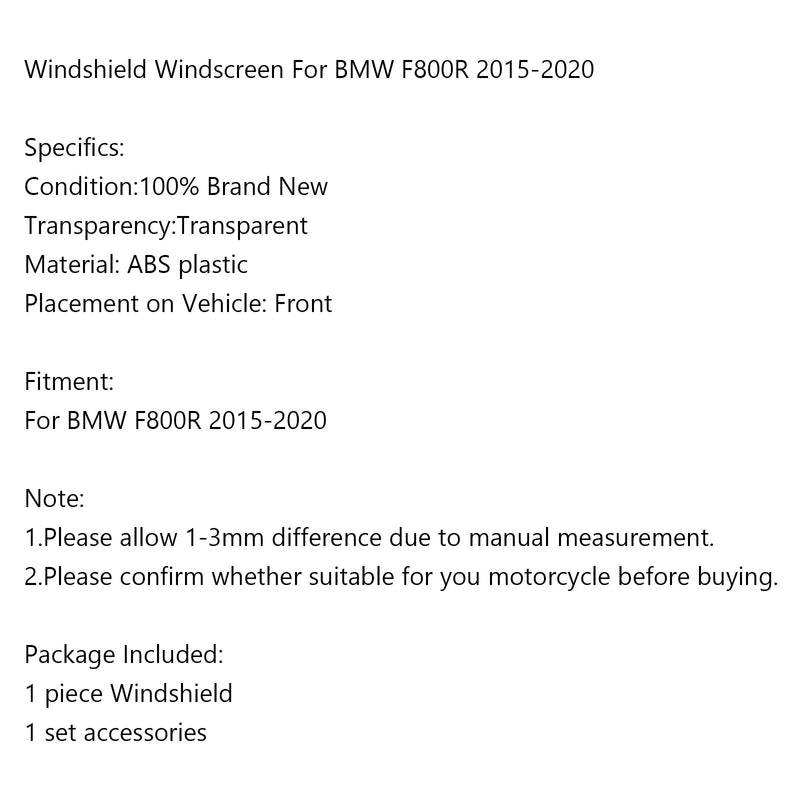 Plastikowa przednia szyba motocyklowa ABS do BMW F800R 2015-2020 Generic