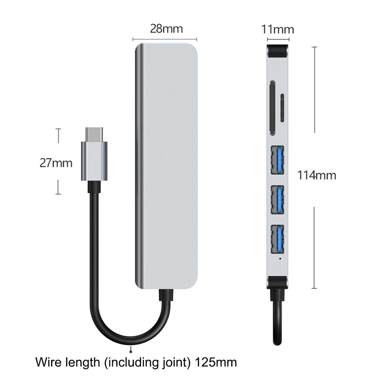 6 i 1 USB-C Typ C HD-utgång 4K USB 3.0 HD-adapter HUB Multifunktionsdocka