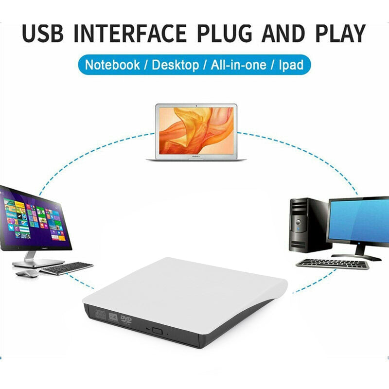 Ekstern CD/DVD-stasjon USB 3.0 Disc Player Slim Burner Writer for bærbar PC Mac