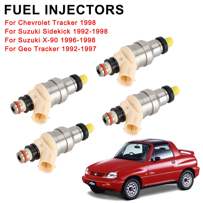 4 inyectores de combustible Suzuki Sidekick X-90 1.6L compatibles con Chevy Tracker INP-470