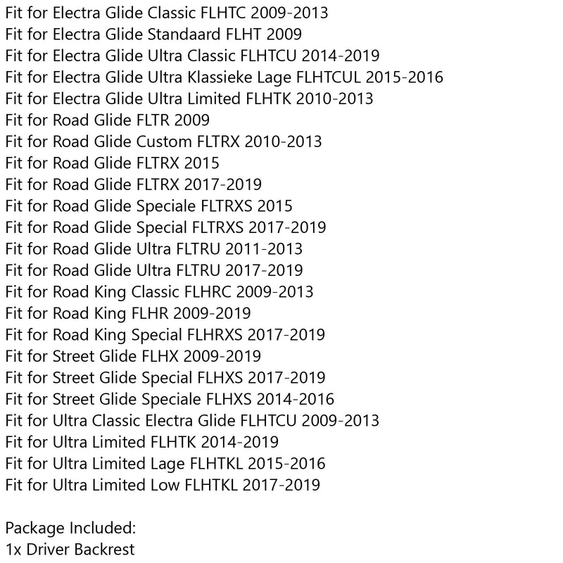 Fahrerrückenlehne für 2009-2020 Touring Road Street Electra Glide FLHR FLTR Generic