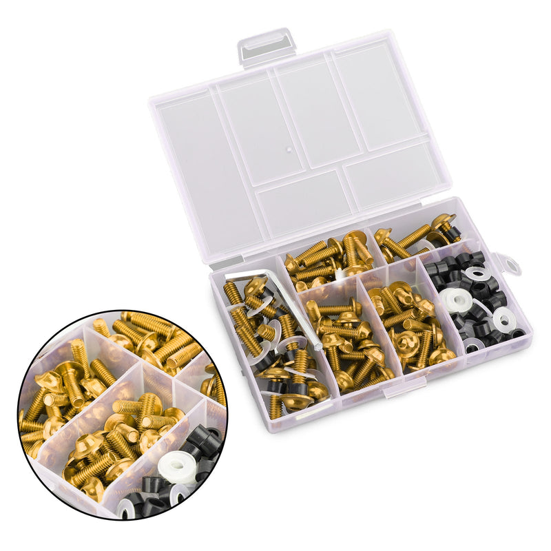 158pcs Motorradsportbike Windschutzscheibenverkleidungs Bolzen Kit Fastener Clip Schraube Gold