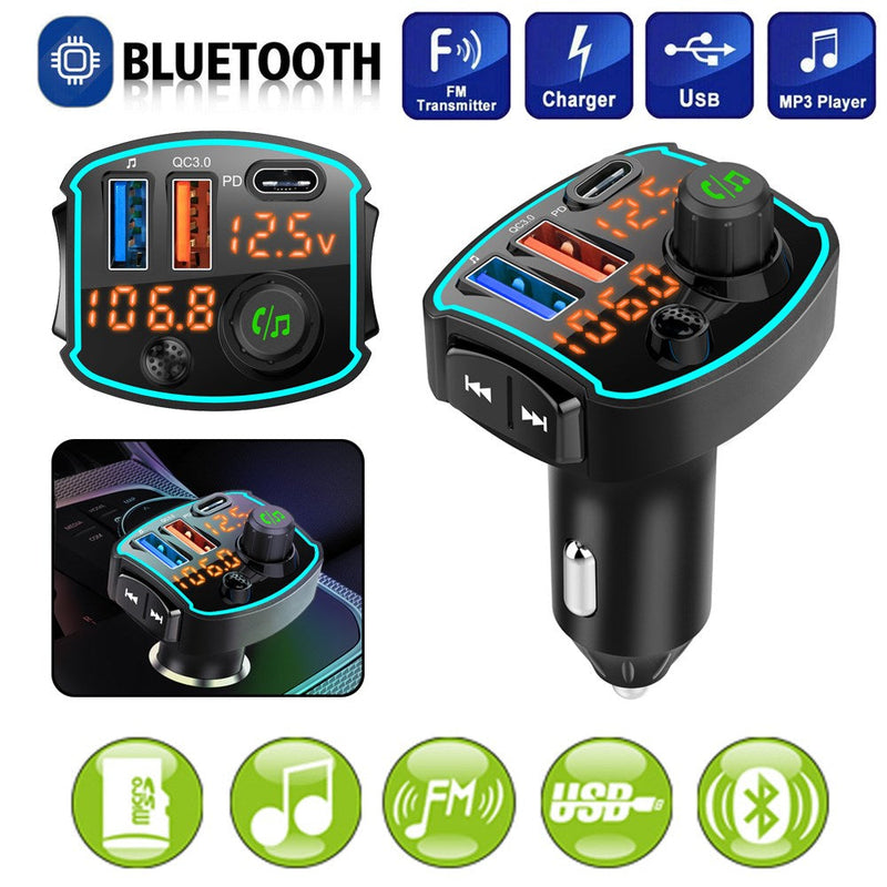 QC3.0 PD18W Hurtiglader Bil MP3-spiller Bluetooth 5.0 Mottaker FM-sender