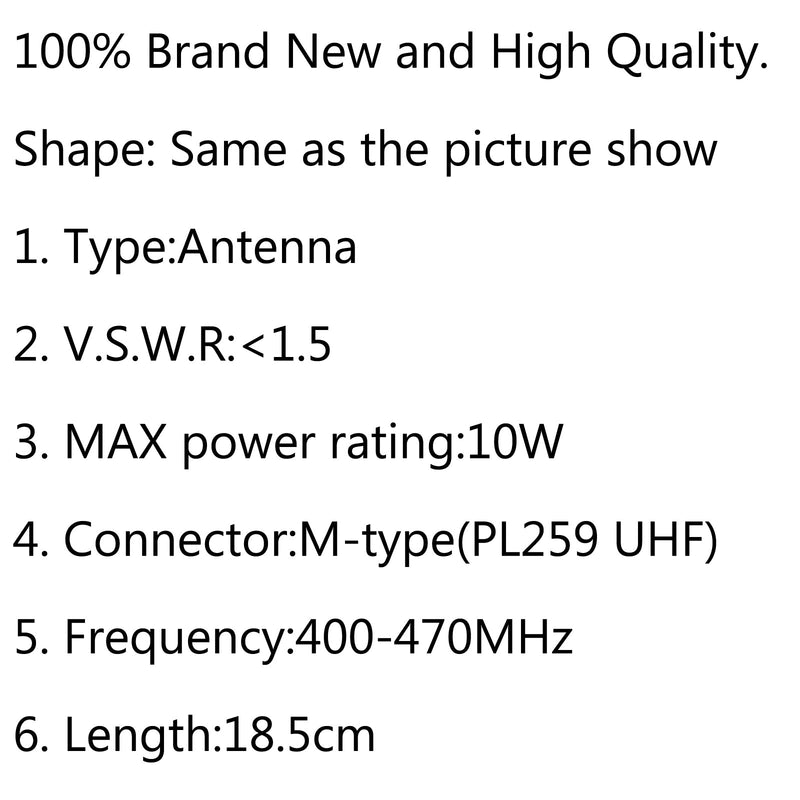 1kpl 10W UHF 400-470MHz autoradion lyhyt kumiantenni PL259 urospistoke