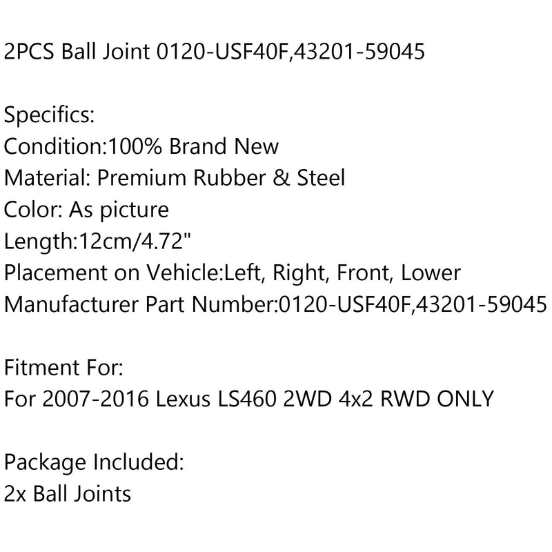 2 x vorderes unteres Achsschenkel-Spindel-Kugelgelenk für 07–16 Lexus LS460 43201–59045