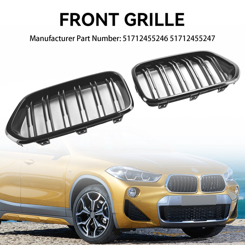 BMW X2 Series F39 2018-2023 Glanssvart støtfangergitter foran