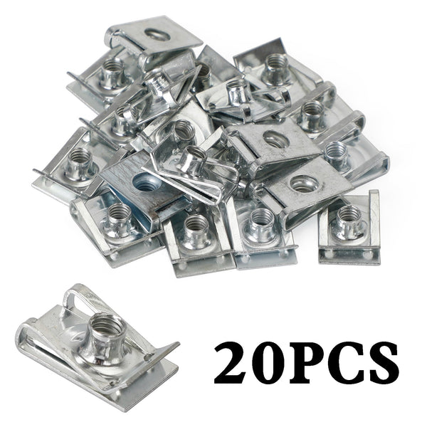 20 x Fairing Clips M6 6mm Body Panel Spire Clip Motorsykkel Speed ​​​​Clips U Nut Generic