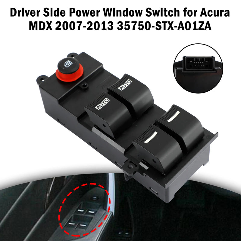 2007-2013 Honda Acura MDX 35750-STX-A01ZA Power Window Switch på förarsidan