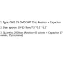 2000 Uds 0603 1% SMD chip resistencia SMT 63 valores + condensador 17 valores libro de muestra