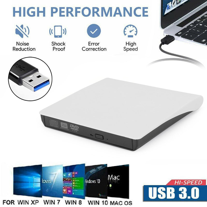 Externes CD/DVD-Laufwerk USB 3.0 Disc Player Slim Burner Writer für Laptop PC Mac