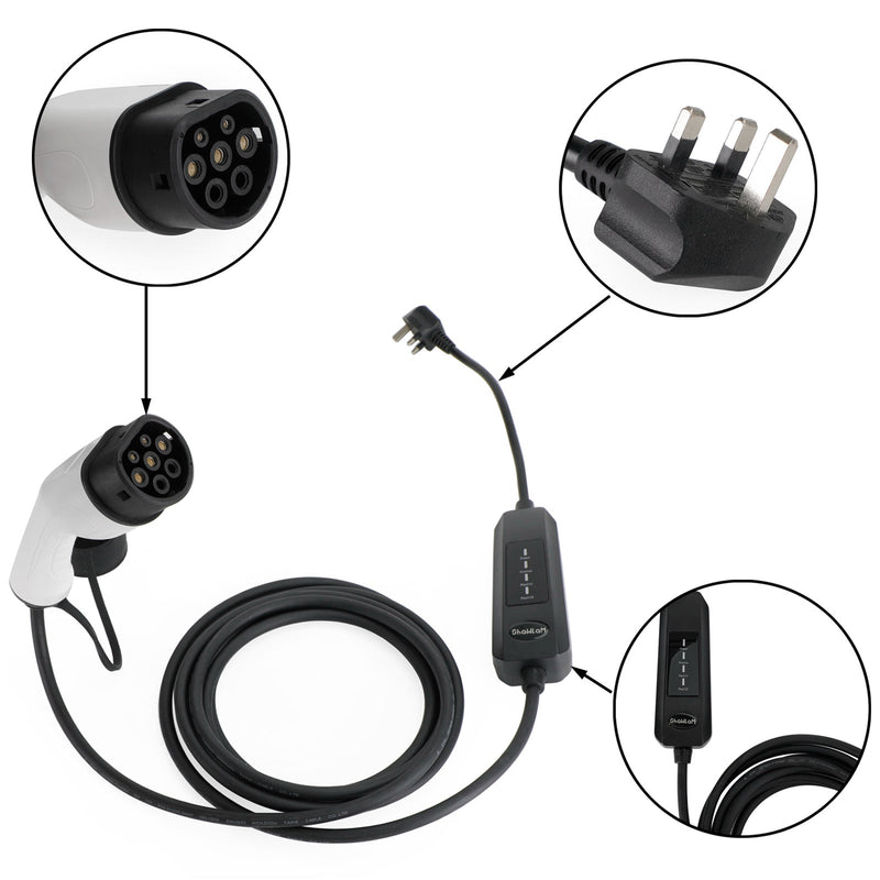 Protable 13A EV-Ladekabel Typ 2 UK-Stecker 3-poliges Ladegerät für Elektroautos 5,5 m