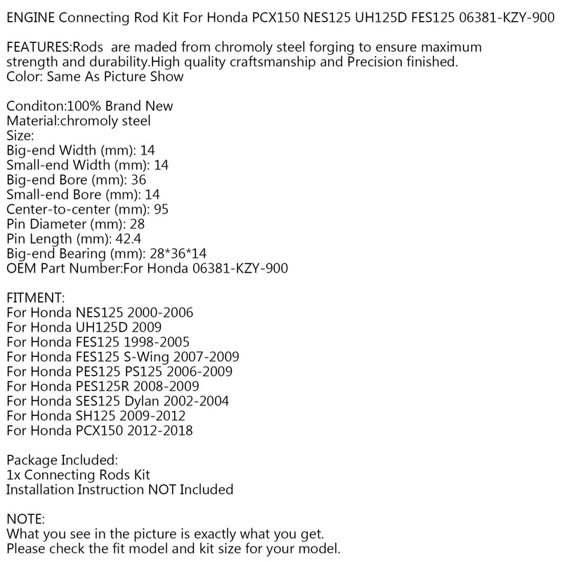 Vevsats för vevstake för Honda SES125 Dylan SH125 PCX150 PCX 06381-KZY-900 Generic