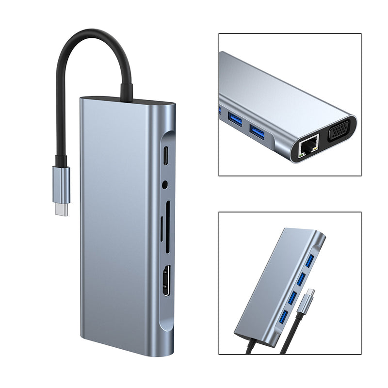 11 i 1 USB-C Type C HD-utgang 4K USB 3.0 HD Adapter HUB Multifunksjonsdokking