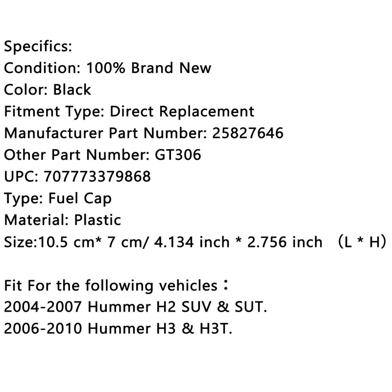 Kraftstofftankgaskappe 2004-2010 Hummer H2 H3 H3T GM 25827646