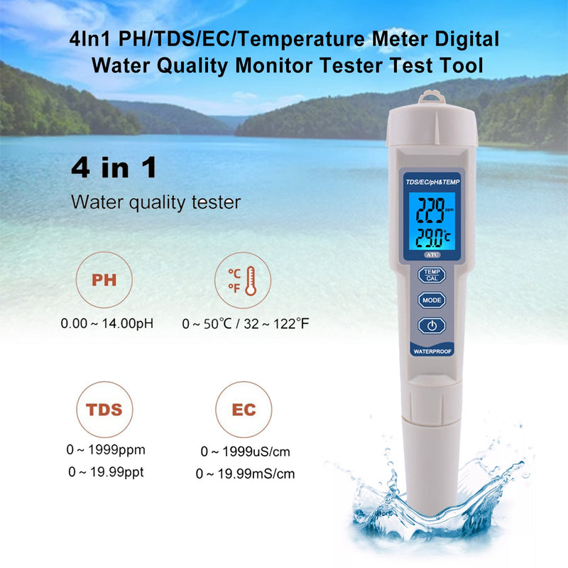 4In1 PH/TDS/EC/Temperaturmessgerät Digitales Wasserqualitätsüberwachungs-Testgerät Testwerkzeug