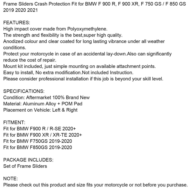Anti-Crash Sturzpads Schutz passend für BMW F900 R/XR 2020 F 750/850 GS 19-20 Generic