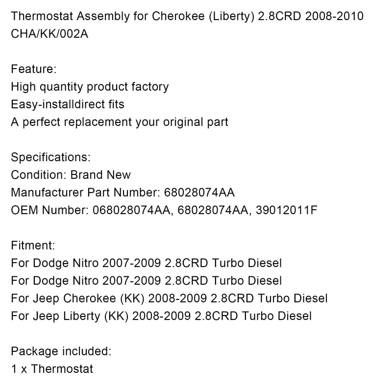 2007-2009 conjunto 68028074AA do termostato diesel do turbocompressor de Dodge Nitro 2.8CRD