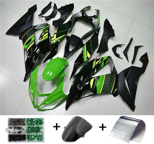 Zestaw plastikowych wtrysków owiewek Zielony Czarny z zestawem śrub Pasuje do Kawasaki Zx6R 13-18 Generic