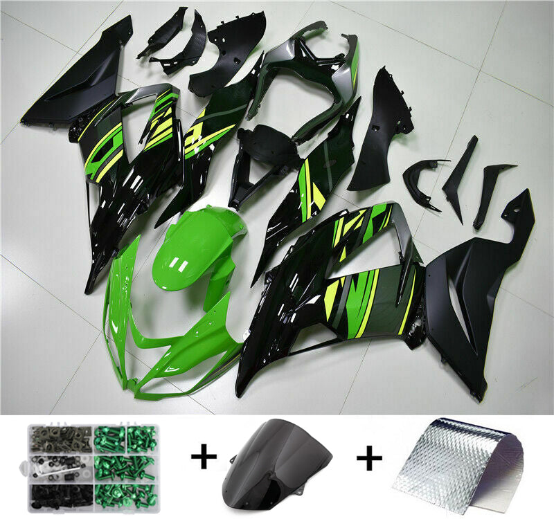 Kit de plástico de inyección de carenado verde negro con juego de tornillos para Kawasaki Zx6R 13-18 genérico