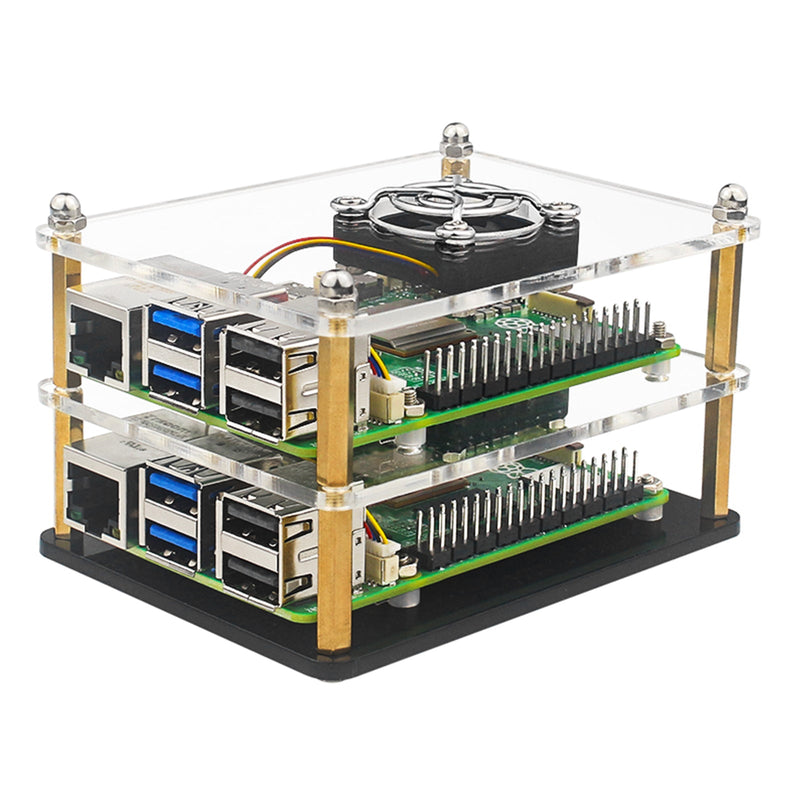 Raspberry Pi 5 Mehrschichtige Acrylschale, transparente Schutzhülle, Lüfter