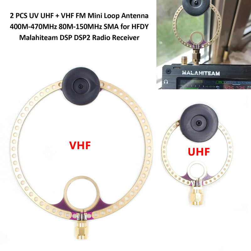 2x Donut VHF UHF FM Mini Loop Antena para Receptor de Rádio HFDY Malahiteam DSP DSP2