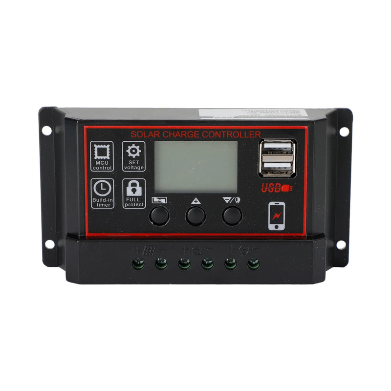 10A/20A/30A Painel Solar Regulador Controlador de Carga PWM LCD Dual USB 12V/24V