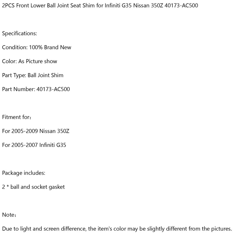 2 peças de arruela de assento de junta esférica inferior dianteira adequada para Infiniti G35 Nissan 350Z 40173-AC500 Generic