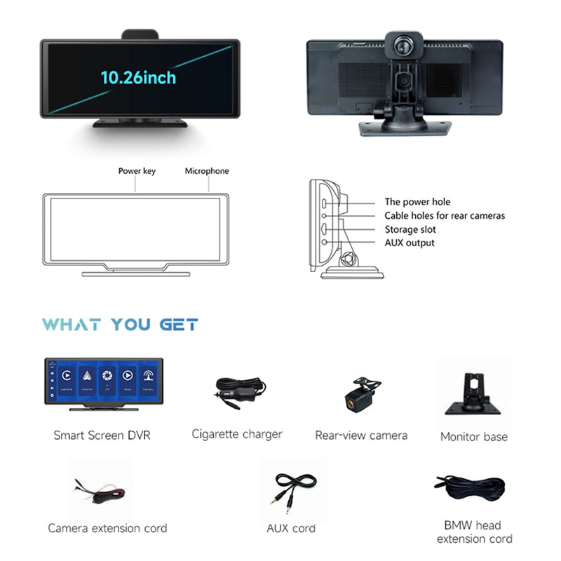 Monitor DVR de tela inteligente em formato NTSC de 10,26 polegadas para RV, caminhão, ônibus + câmera de backup