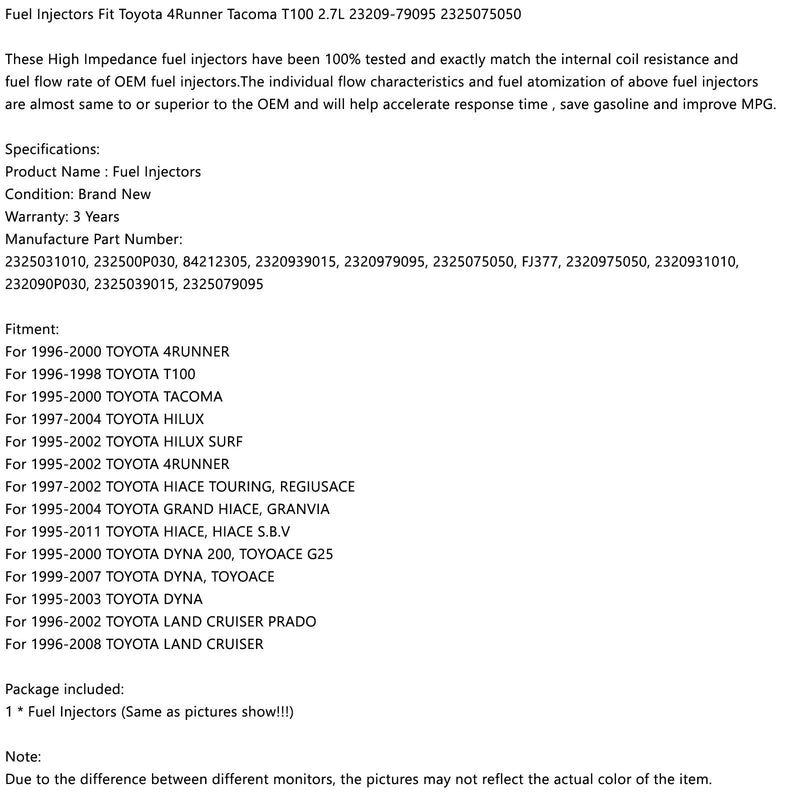 Injetores de combustível 1PCS para Toyota 4Runner Tacoma T100 2.7L 23209-79095 2325075050 Genérico