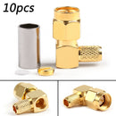 10 stk SMA hanstik retvinklet pin crimp til RG58 RG142 RG400 LMR195 kabel RF