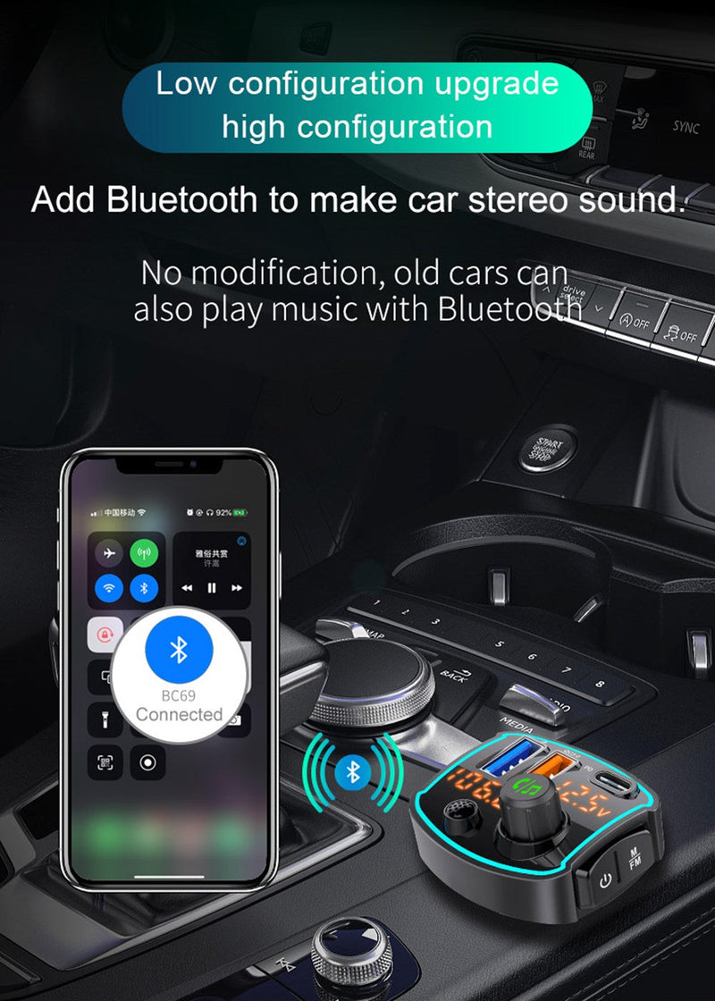 QC3.0 PD18W Carregador Rápido Carro MP3 Player Bluetooth 5.0 Receptor Transmissor FM